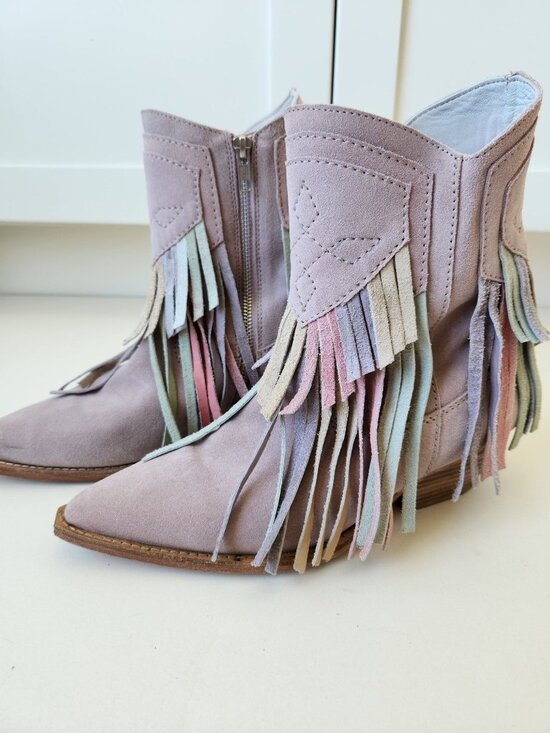 Free People Shoes - Free People Lawless Pastel Suede Fringe Western Boots Cowgirl Festival Boho Cute